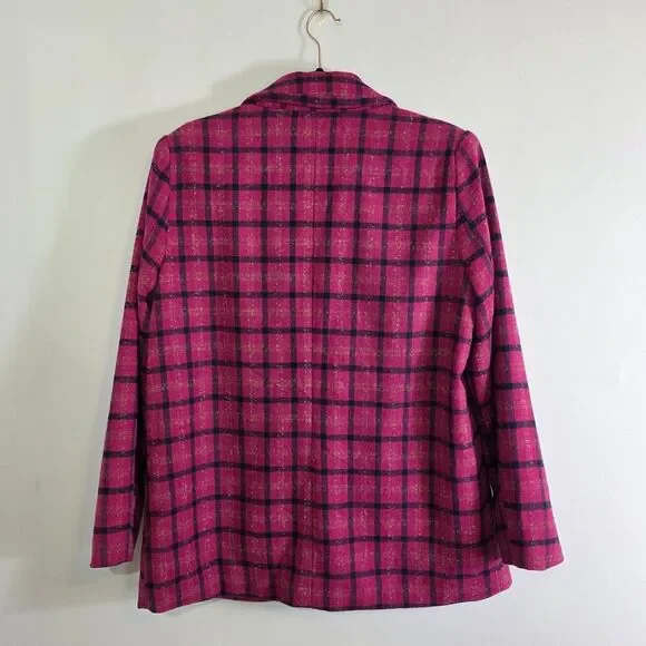 NWT Vestique As If Plaid Fuschia Pink Fall Winter Blazer Coat Jacket Size Large - Picture 8 of 11